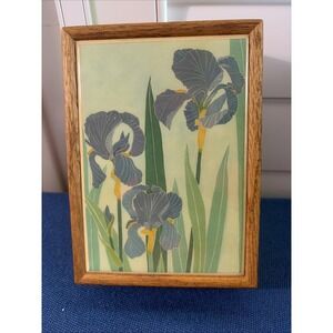 Graphic Art Tiles Painted Tile Trinket Box Blue Irises 6.5"